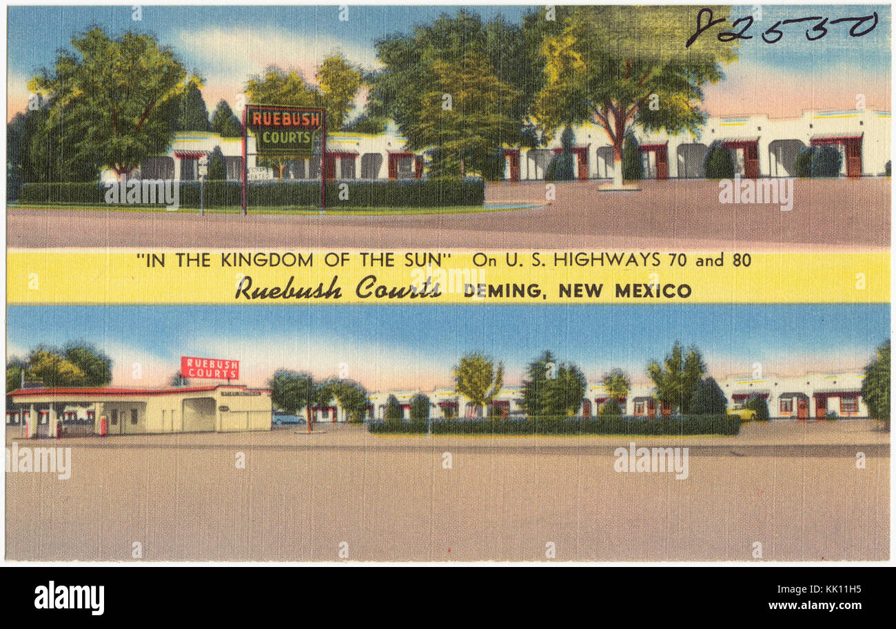'In the Kingdom of the Sun,' on U.S. Highways 70 and 80. Ruebush Courts, Deming, New Mexico Stock Photo