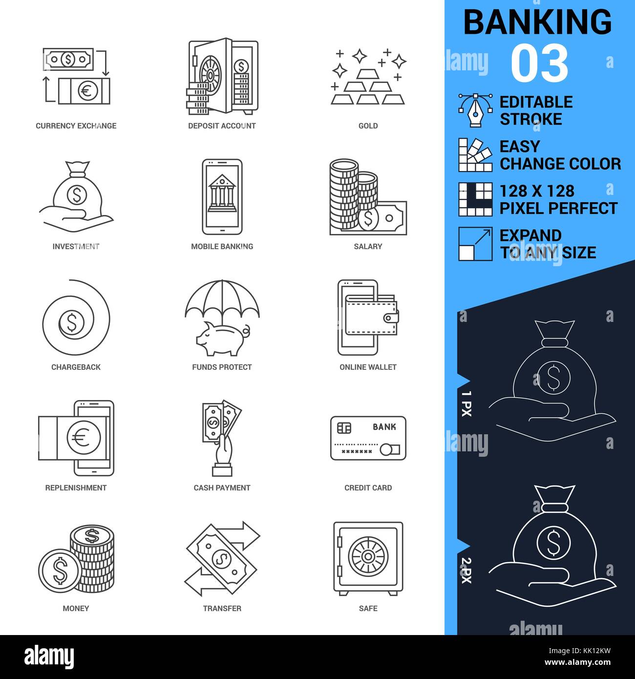 Banking icons set. Thin Line Vector Illustration - Adjust stroke weight ...
