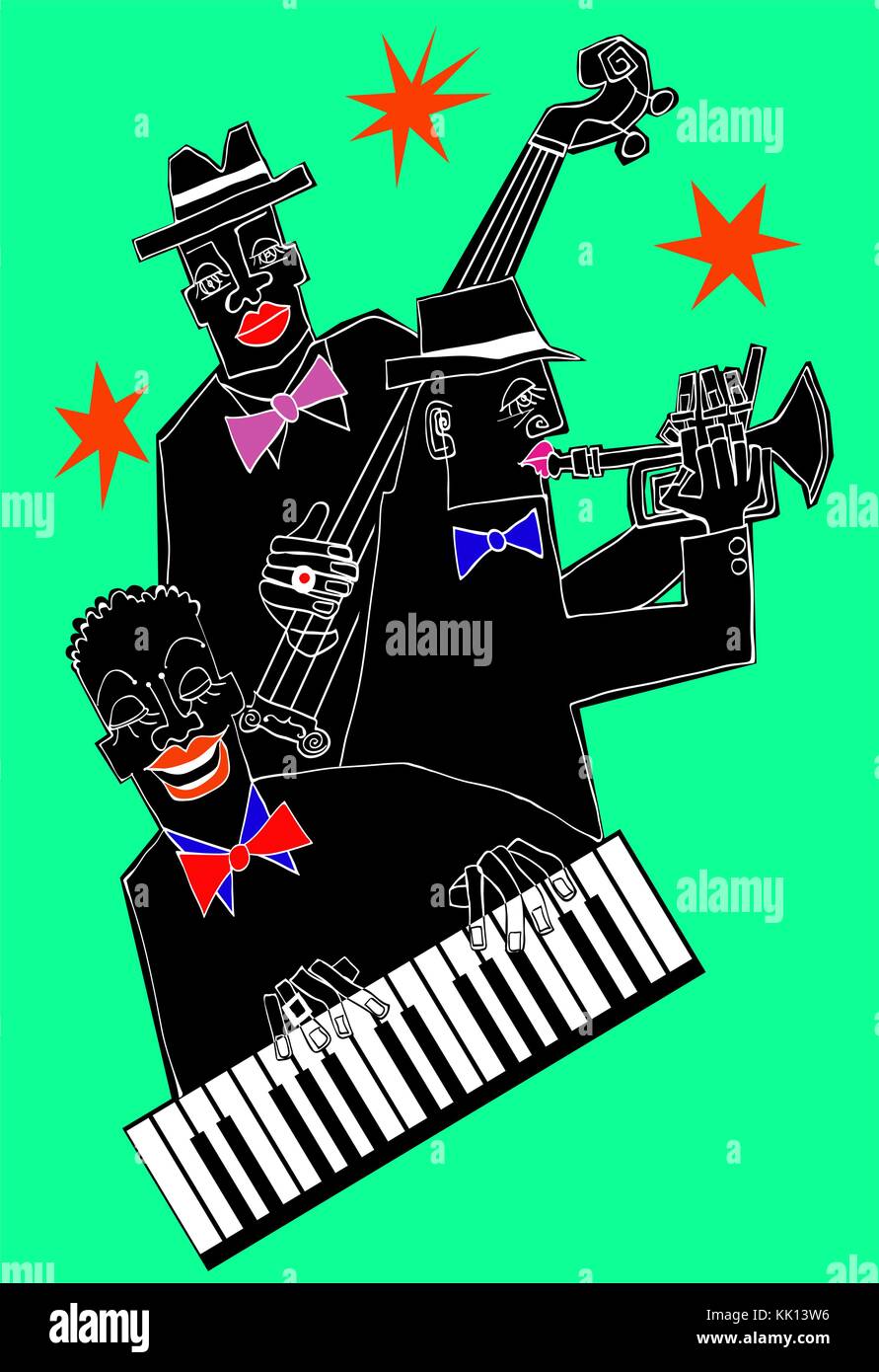 Vector illustration of a jazz band on a colorful background Stock ...