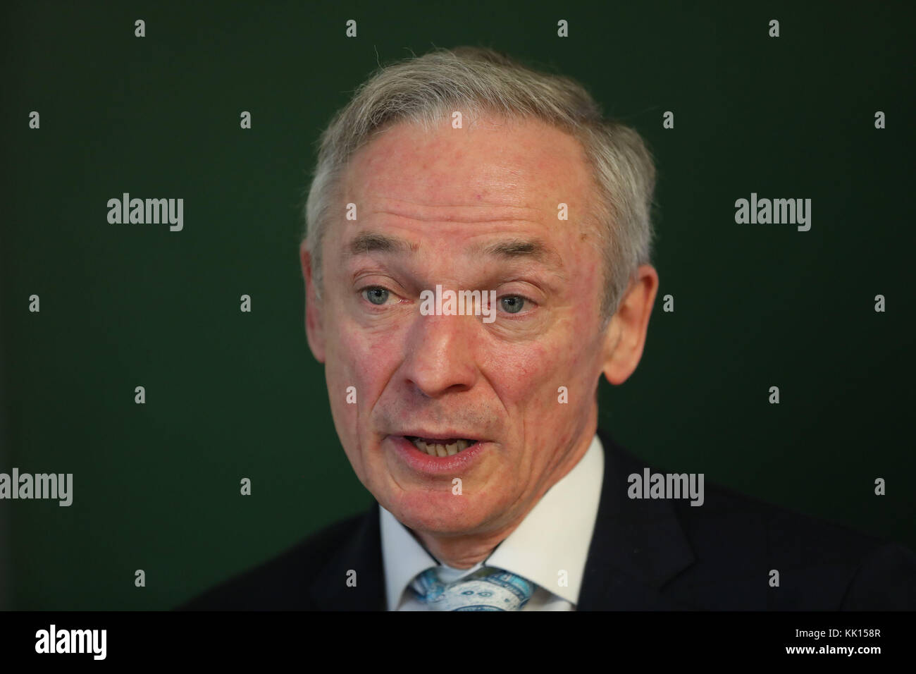 Education Minister Richard Bruton speaking to the media at St Clares Convent National School in Dublin. Stock Photo