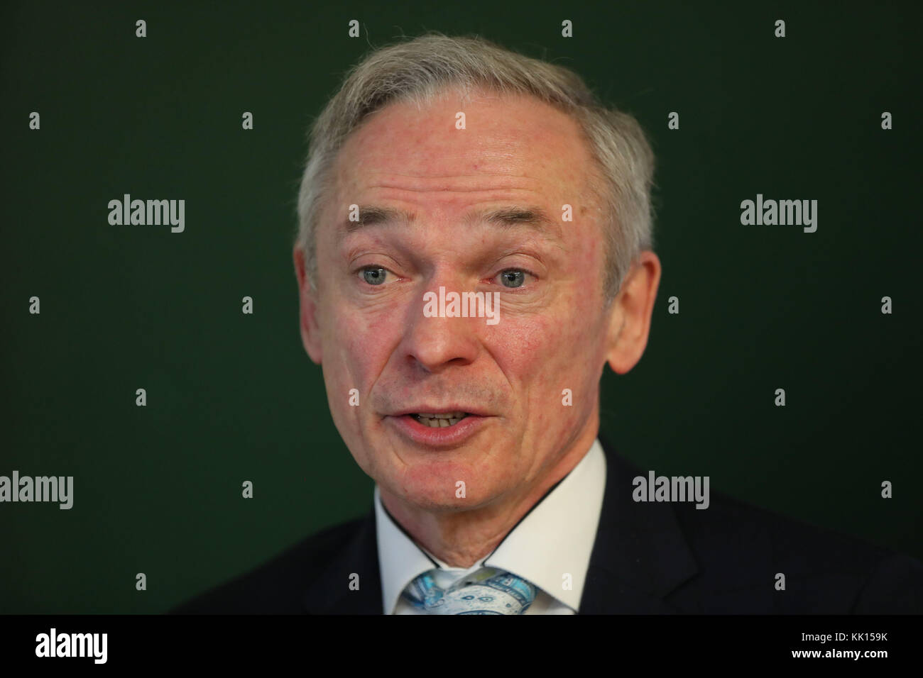 Education Minister Richard Bruton speaking to the media at St Clares Convent National School in Dublin. Stock Photo