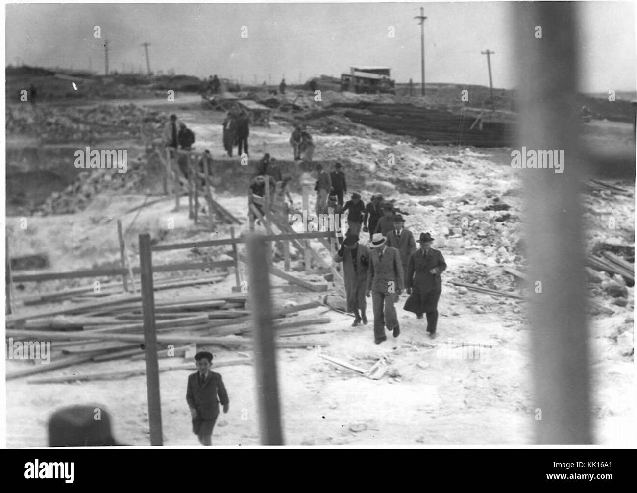 Casting the first ceiling of the Hadassah Medical Center on Har HaTzofim. 1937.I Stock Photo