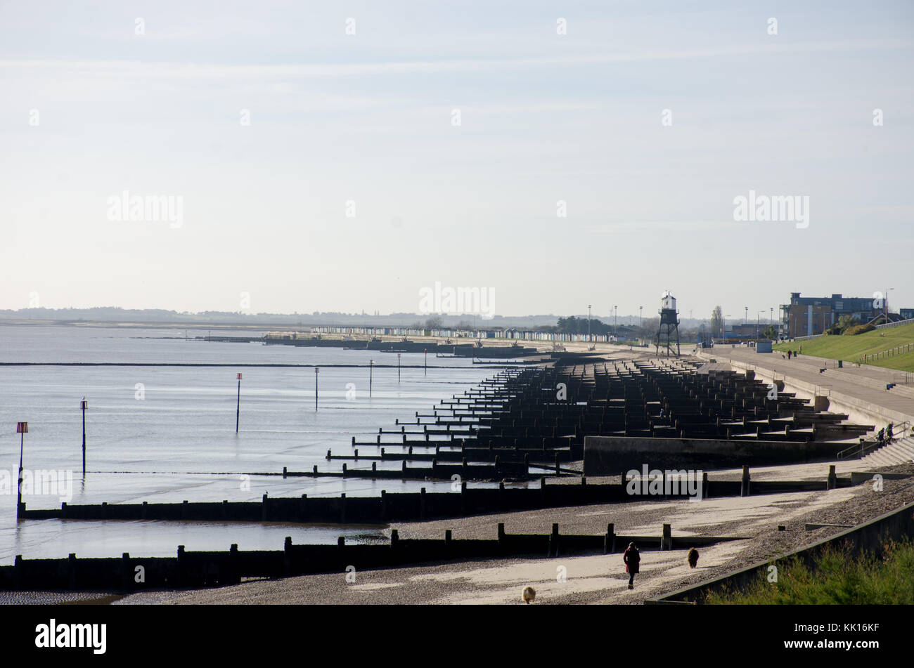 View of Dovercourt Beach with breakwaters in background Stock Photo Alamy