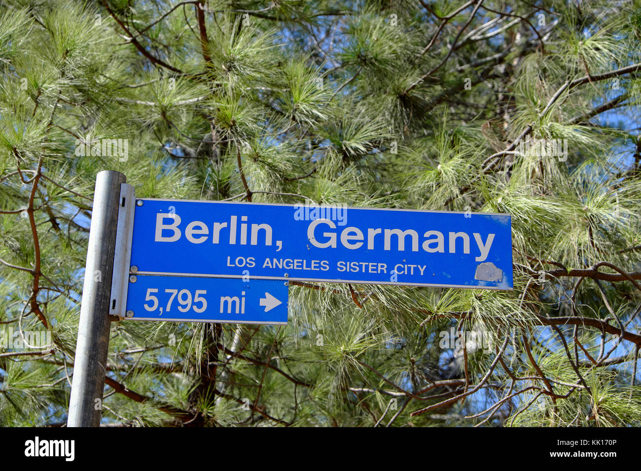 Berlin, Germany, Los Angeles Sister City sign at Griffith Park, Los Angeles, California USA  KATHY DEWITT Stock Photo