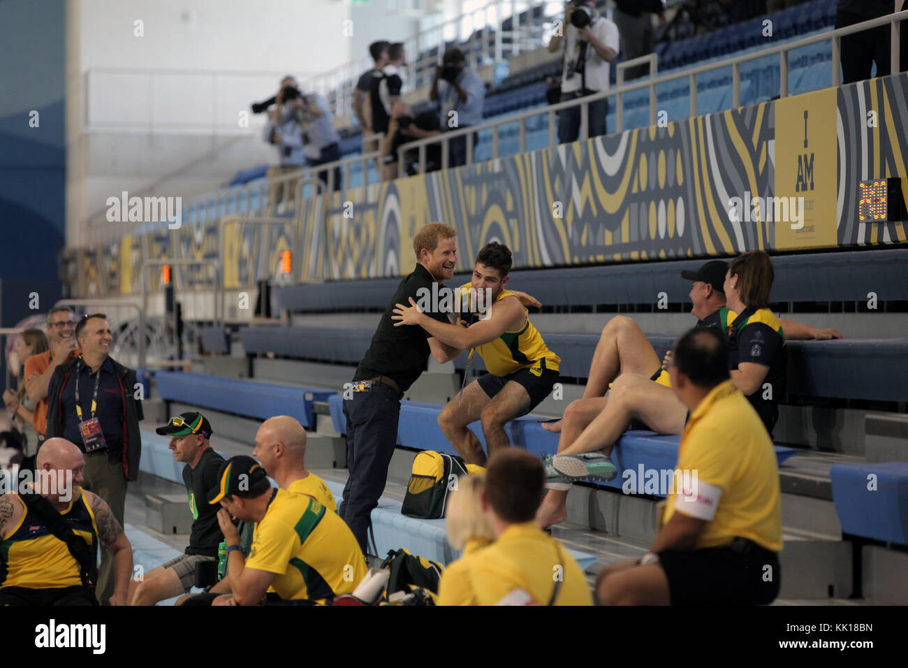 United Kingdom Prince Harry of Wales meets with athletes competing in the Invictus Games at the Toronto Pan Am Sports Centre September 22, 2017 in Toronto, Canada. The Invictus Games is an international Paralympic-style event for injured or sick military personnel and veterans. (photo by Daniel Luksan  via Planetpix) Stock Photo