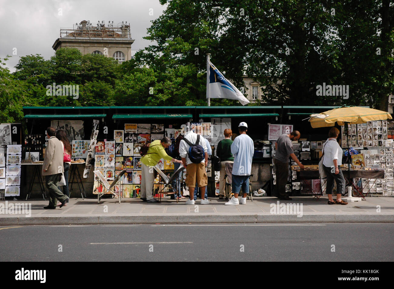 Market Stalls on the streets of Paris selling paintings and souvenirs to passing by tourists Stock Photo