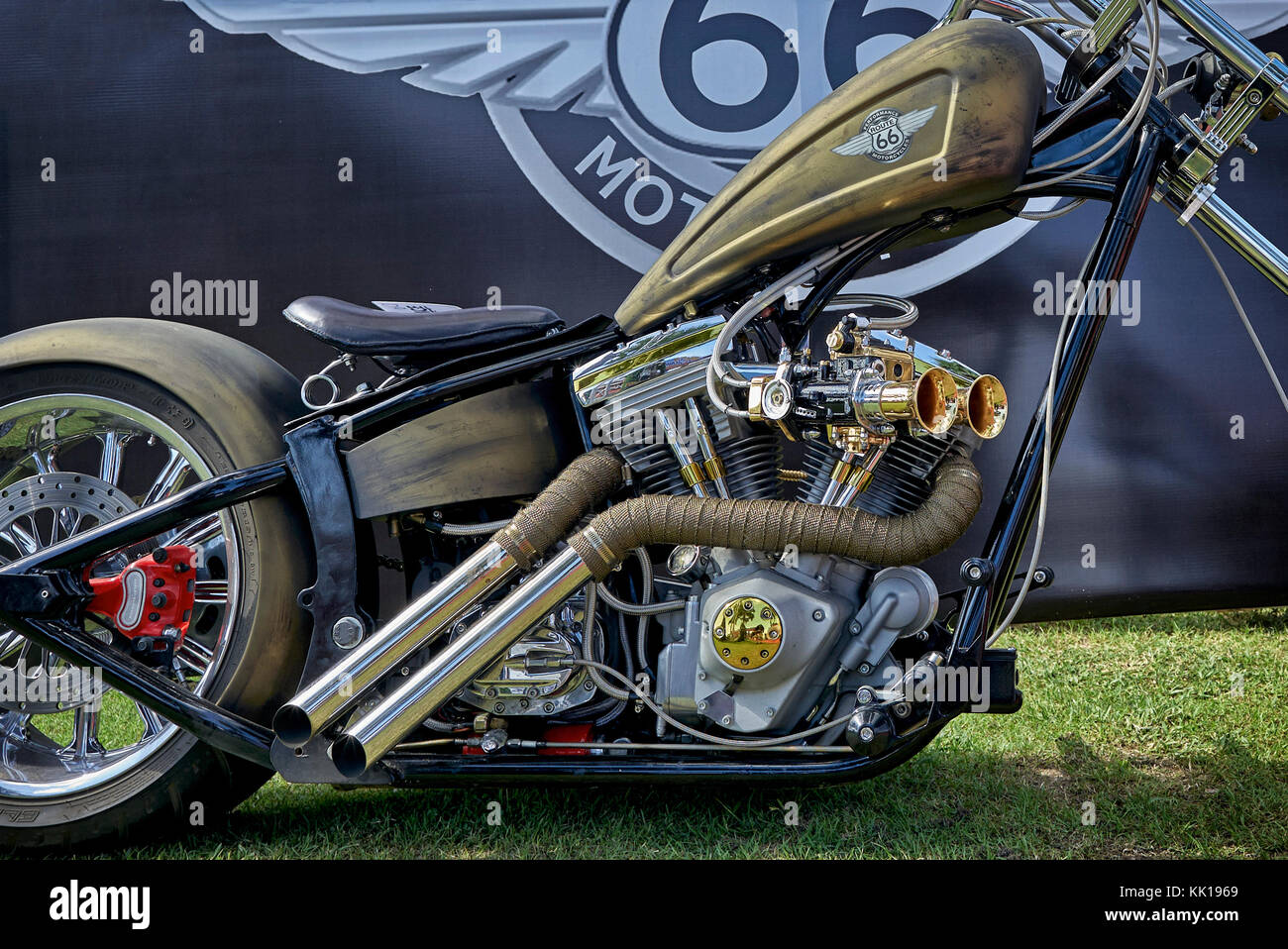Harley Davidson custom chopper motorbike. Stock Photo