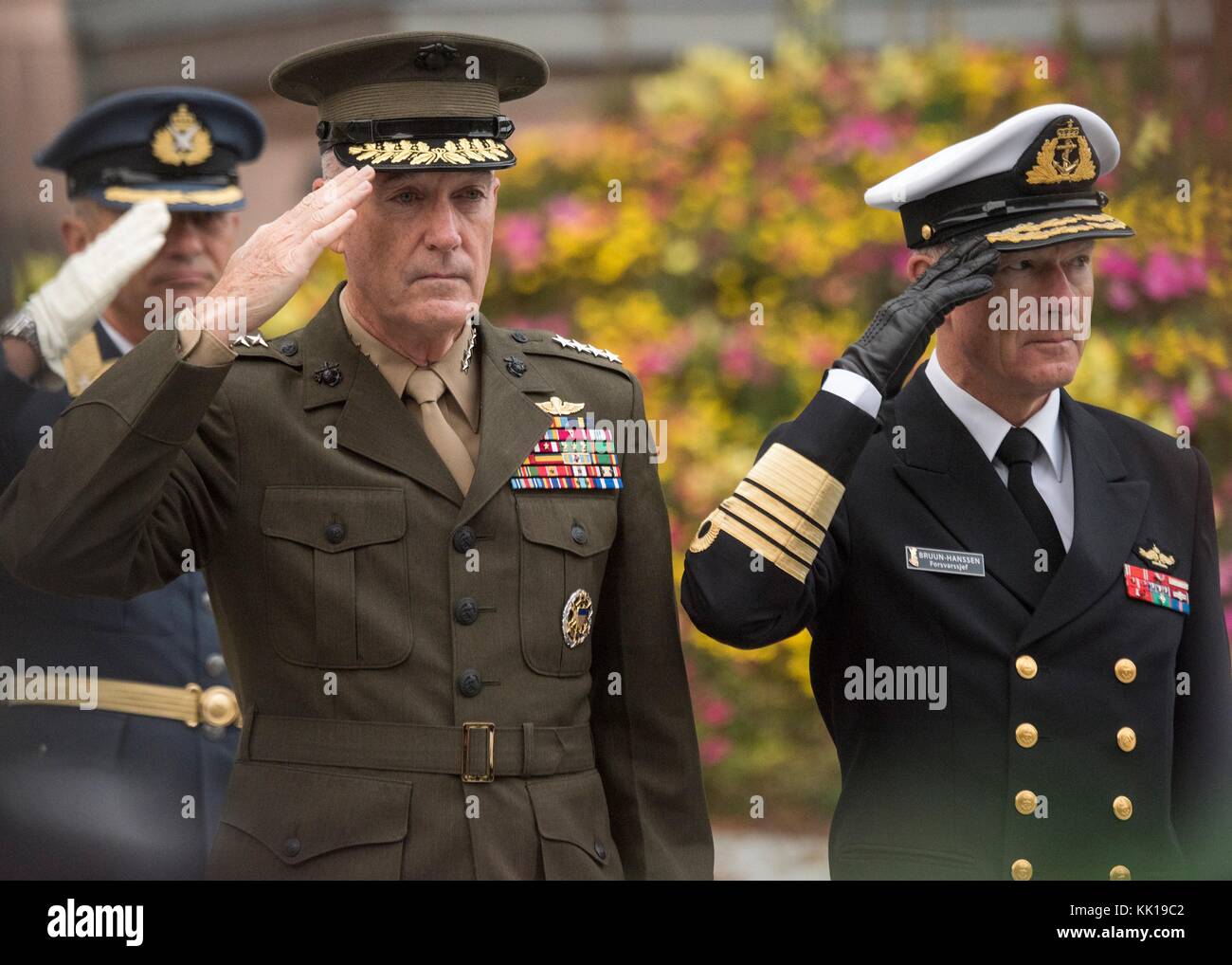U S Joint Chiefs Of Staff Chairman Joseph Dunford Left And Norwegian Chief Of Defense Haakon Bruun Hanssen Salute The Norwegian Honor Guard At The Akershus Fortress September 19 2017 In Oslo Norway Photo