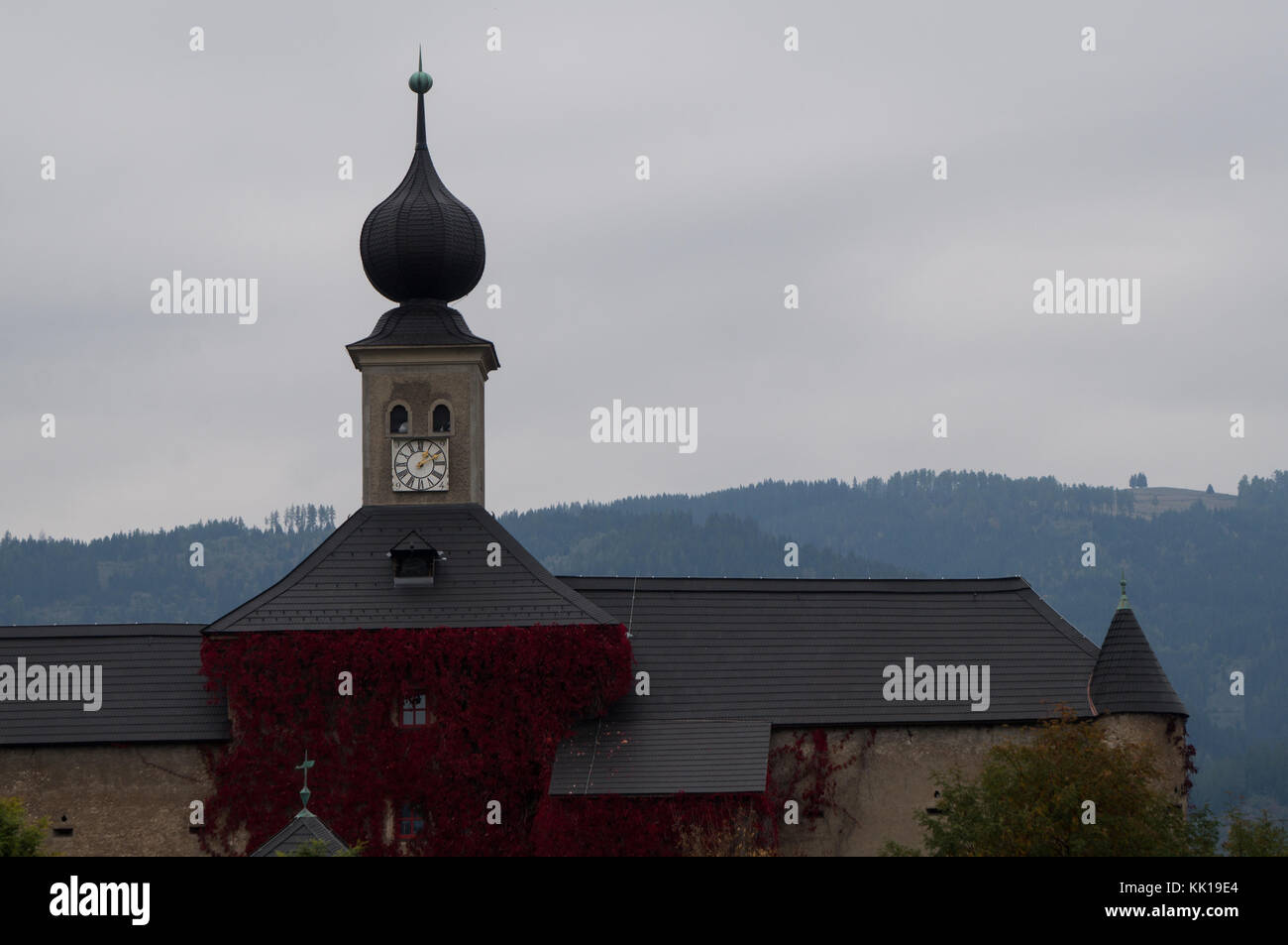 The roof and tower of the Gabelhofen castle in south Austria Stock Photo
