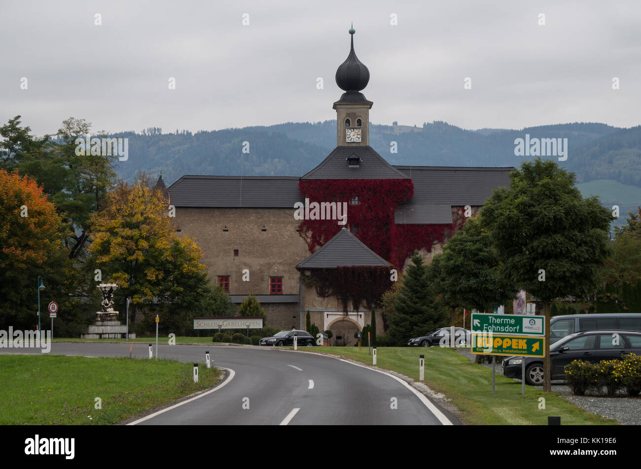 Fohnsdorf, Austria - 30.09.2017: The road leading to the Gabelhofen castle in Fohnsdorf Stock Photo