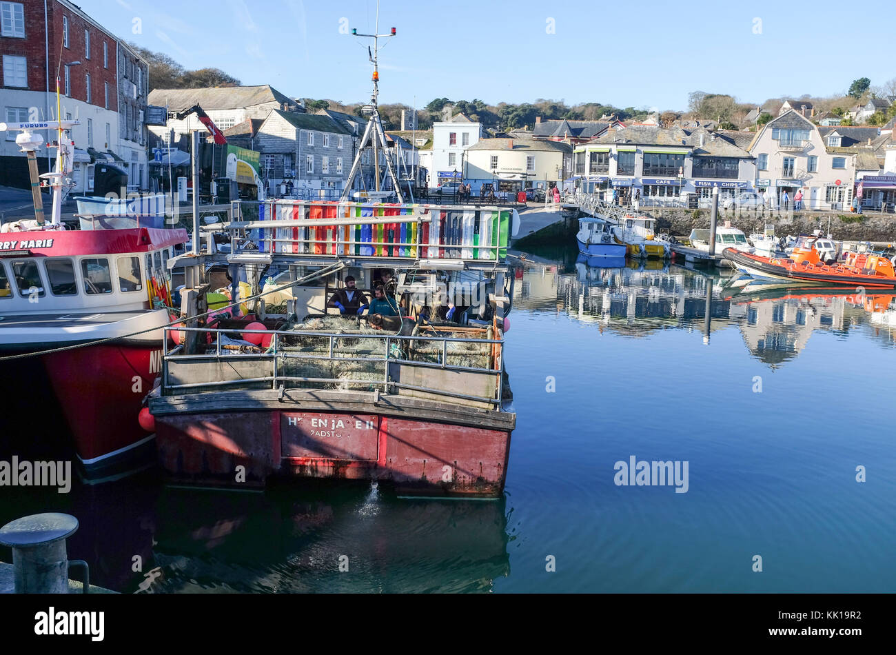 Fishing boats at Padstow Harbour on the River Camel Cornwall UK