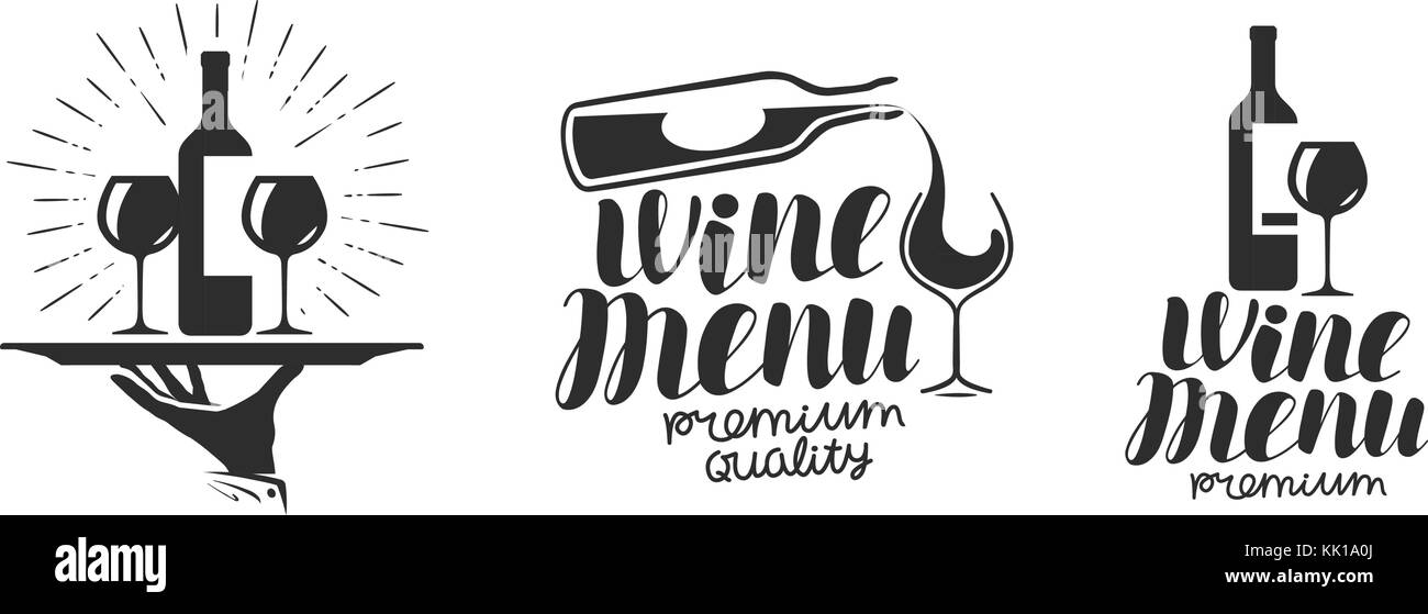 Wine, winery logo or icon, emblem. Label for menu design restaurant or cafe. Lettering vector illustration Stock Vector