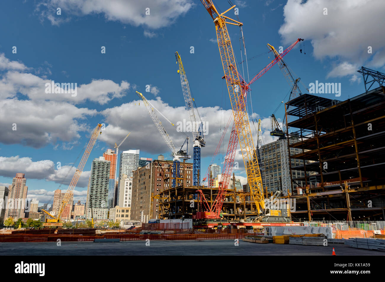 Photo taken in New York USA, August 2017: New York Highline Construction Work Cranes Building Stock Photo