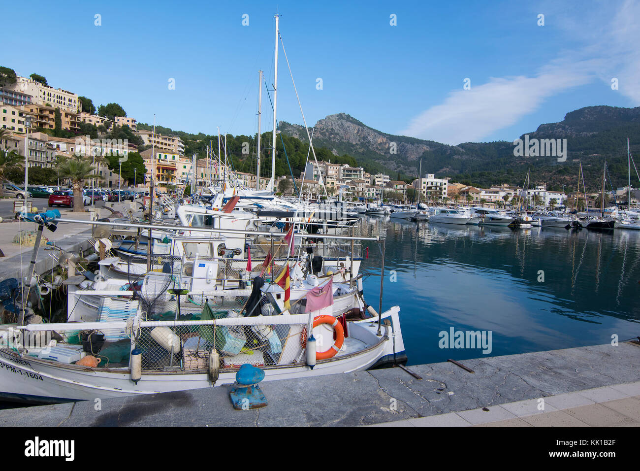 Yachts in harbour, Port of Soller, Mallorca, Spain Stock Photo