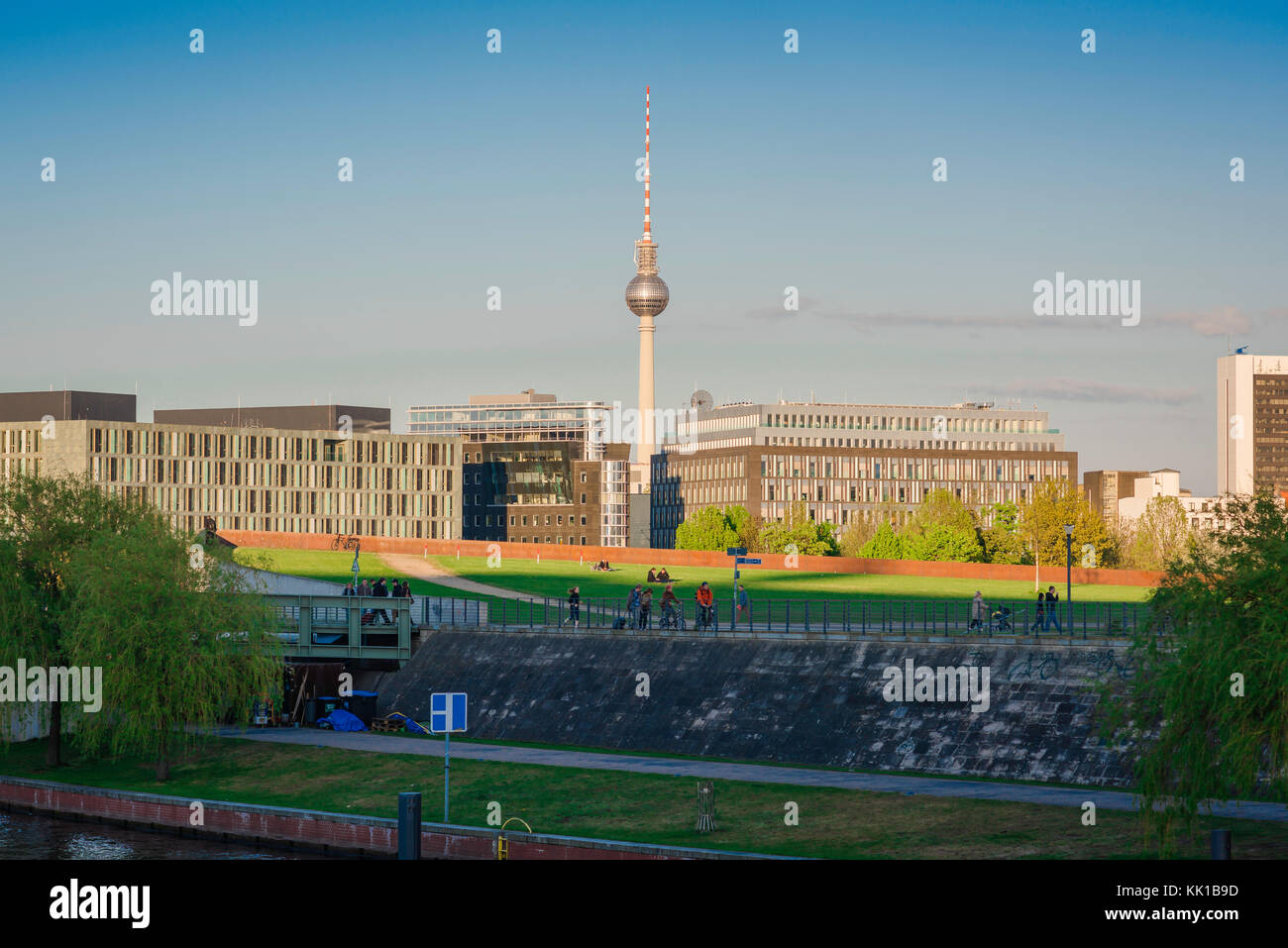 Berlin Germany, view of the Regierungsviertel - government quarter - in Berlin with the Spreebogen park in the foreground. Stock Photo