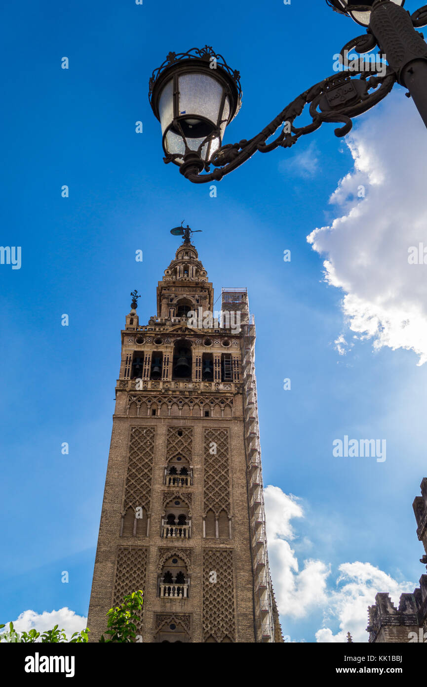 La Giralda, belltower of Cathedral of St. Mary of the See, built as a mosque minaret, 1184, Seville, Andalucia, Spain Stock Photo