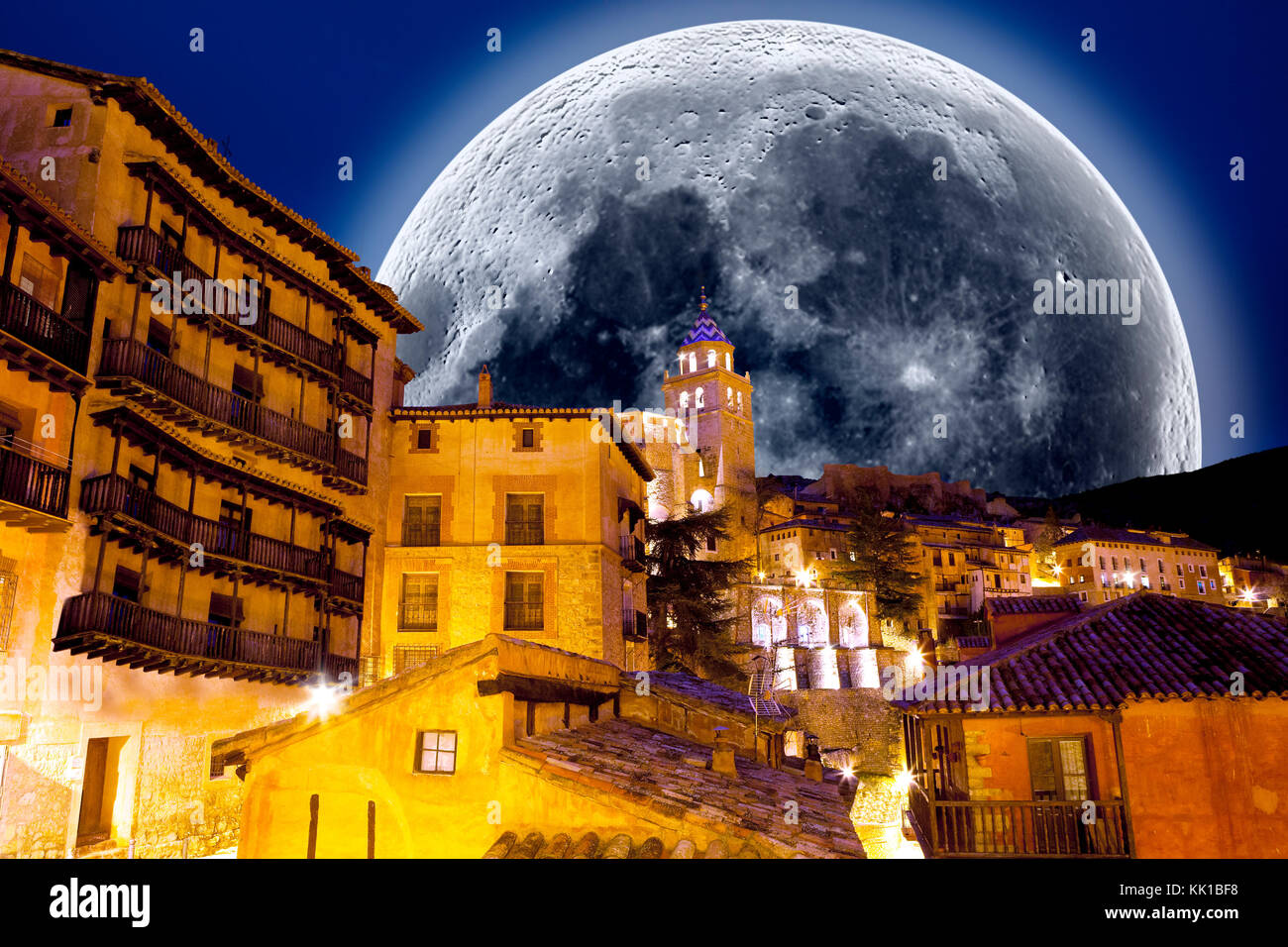 Full moon scenery.Village scenical .Looking at the stars. Stock Photo