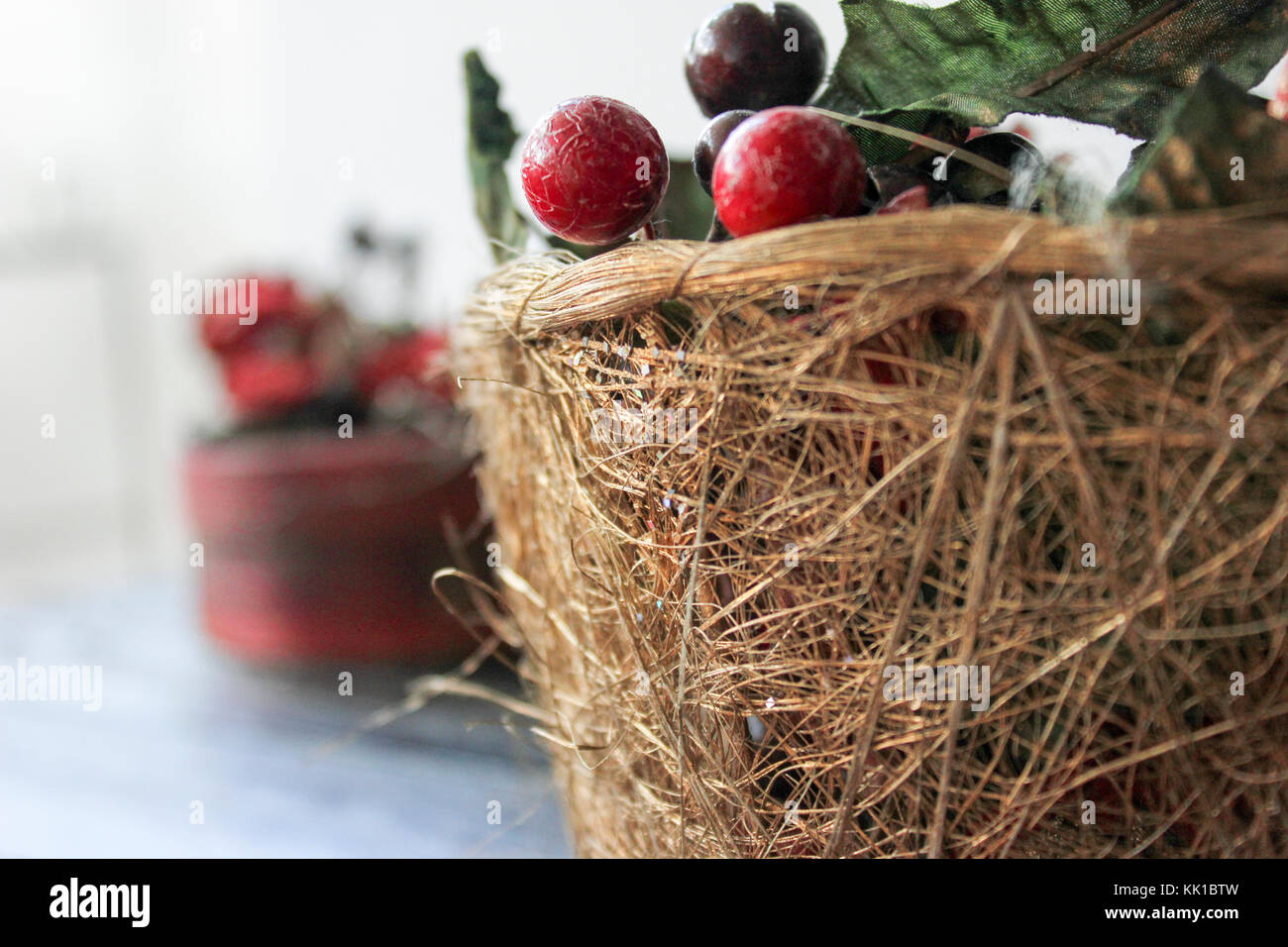 Christms basket with cherry Stock Photo