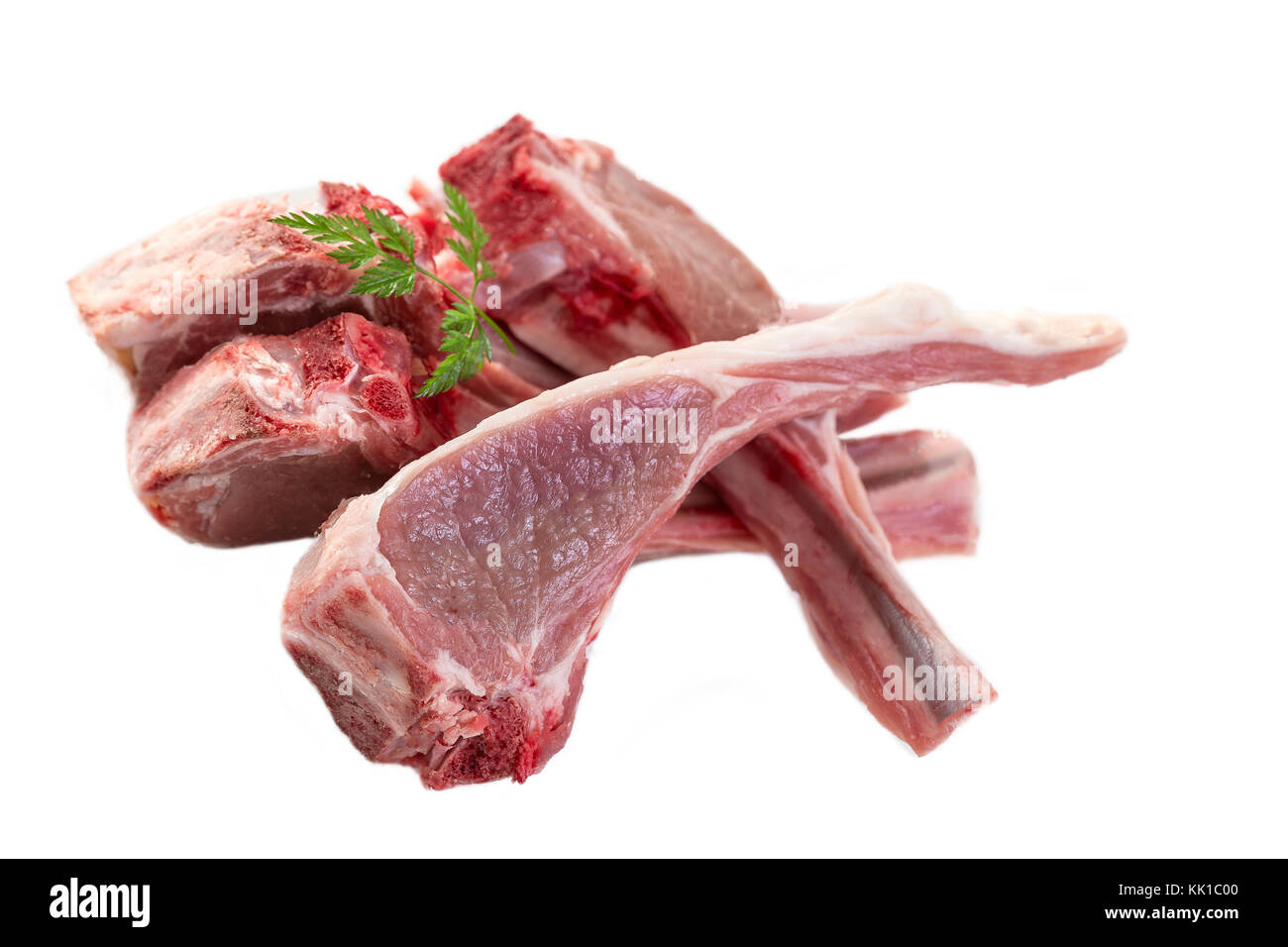 fresh spare ribs : raw lamb on white background Stock Photo