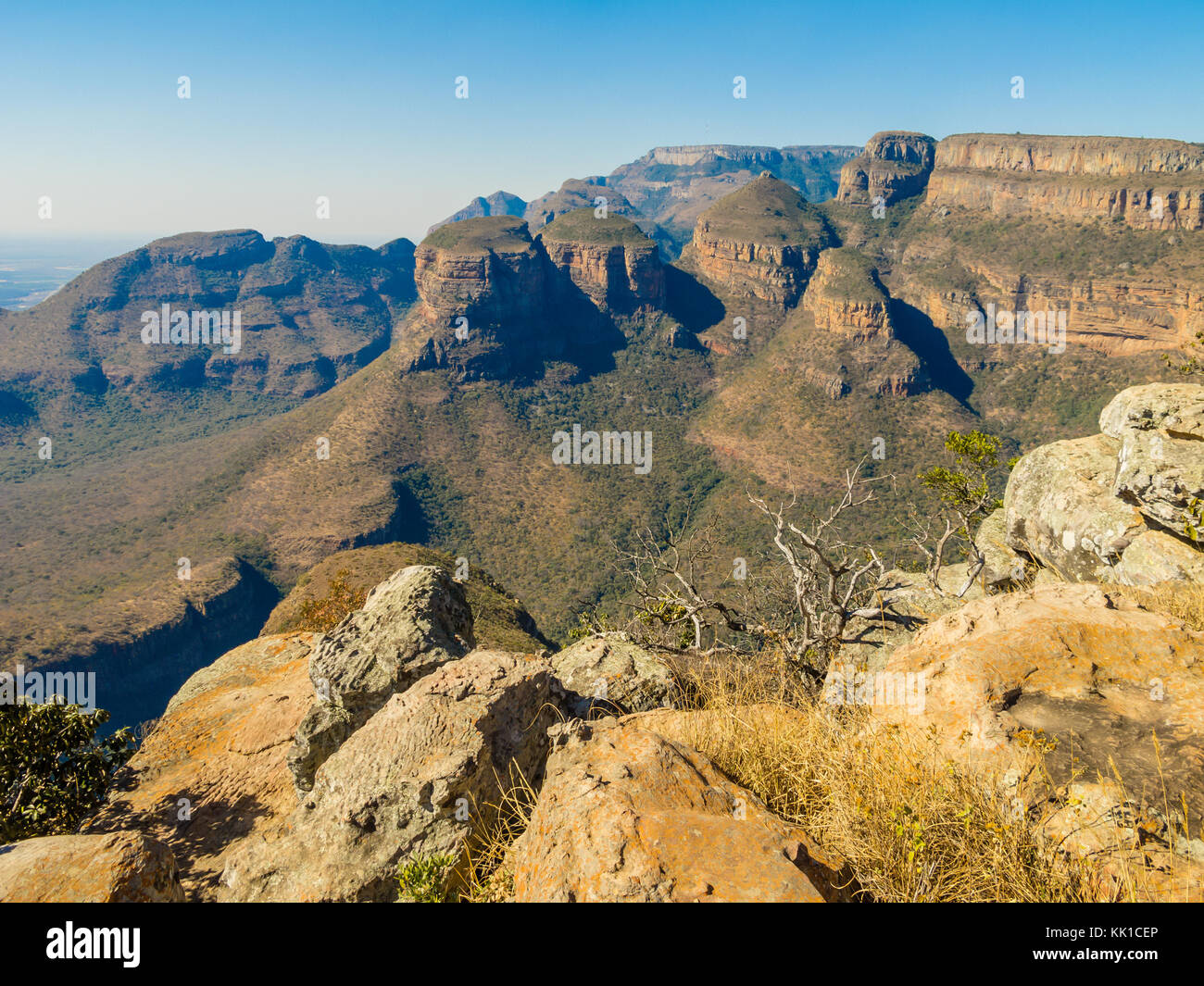 Scenic view of the Three Rondavels, South Africa Stock Photo