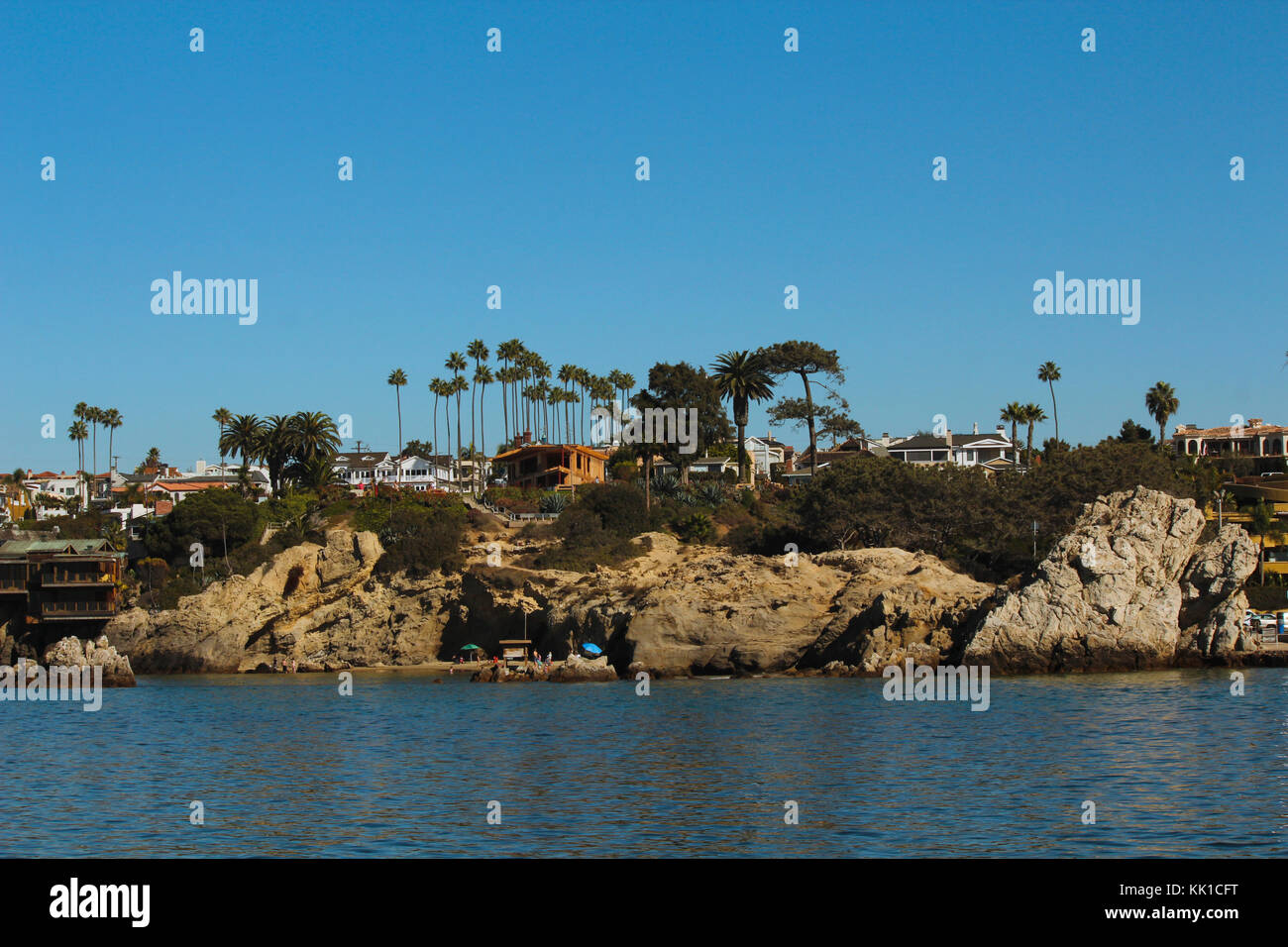 Beautiful view of Newport beach and pirates cove from the ocean Stock