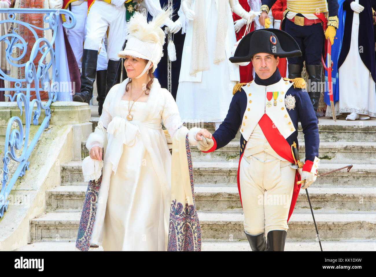 Napoleon Bonaparte (1769-1821) and Joséphine de Beauharnais (1763-1814) during the 3rd Imperial Jubilee in Rueil-Malmaison, France Stock Photo
