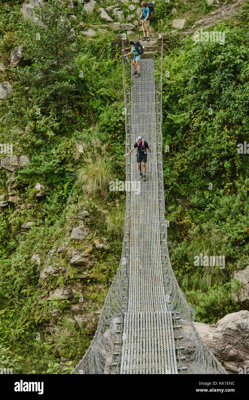 Suspension bridge on the Manaslu Circuit Trek, Nepal Stock Photo Alamy