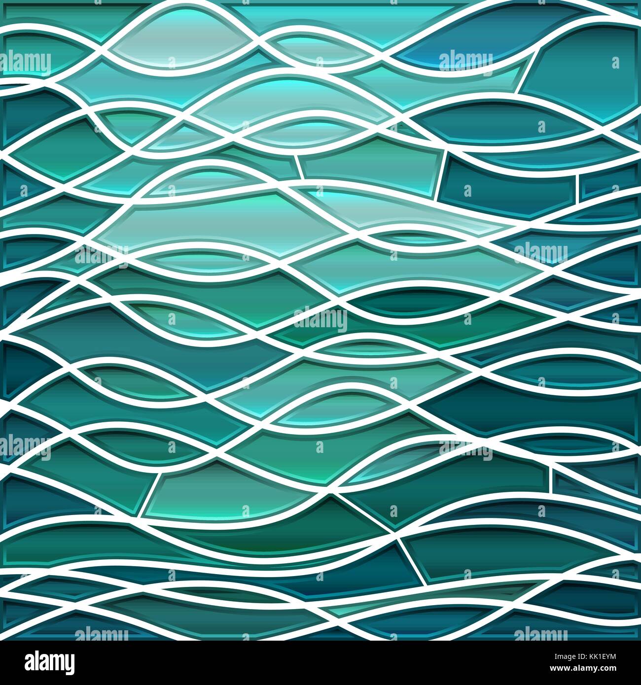 abstract vector stained-glass mosaic background - teal waves Stock ...