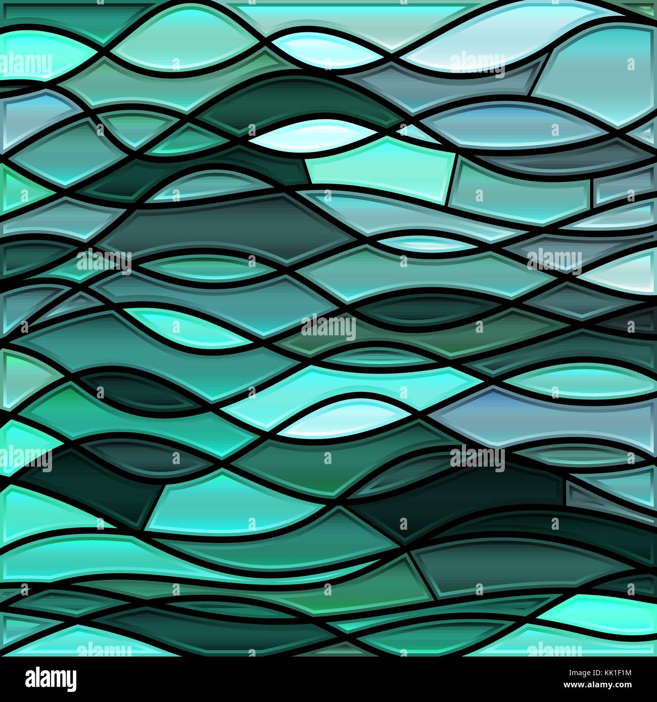abstract vector stained-glass mosaic background - teal waves Stock ...