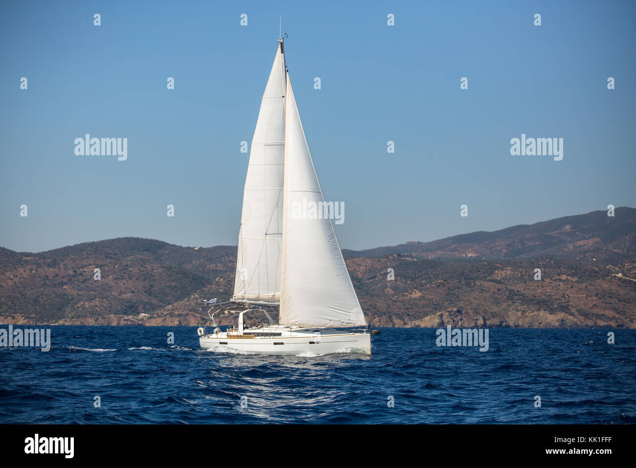 Sailing yacht in the Aegean Sea near the Greek coast Stock Photo - Alamy