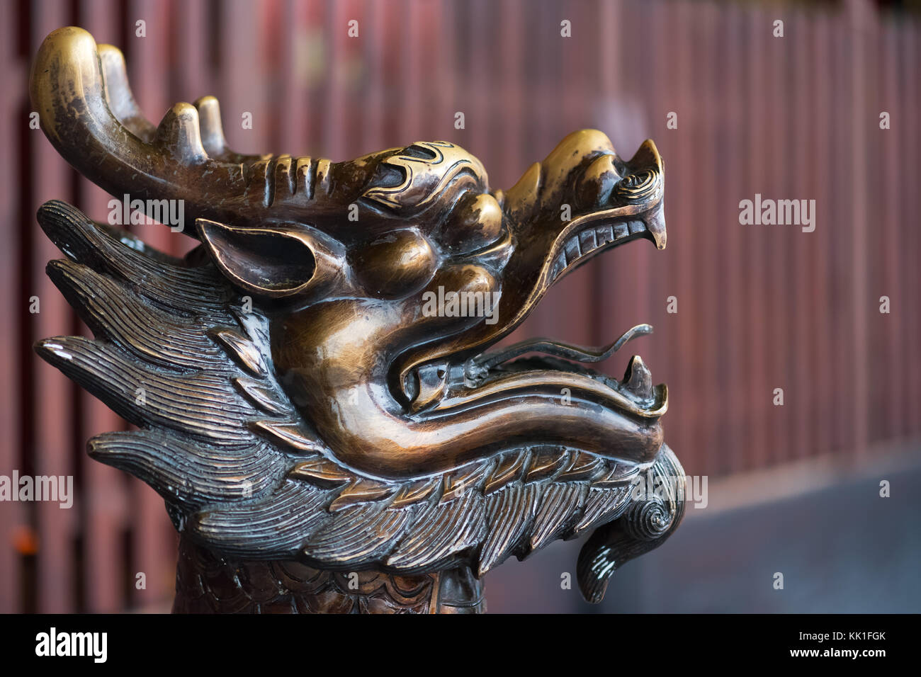 Golden color dragon head scultpure Stock Photo