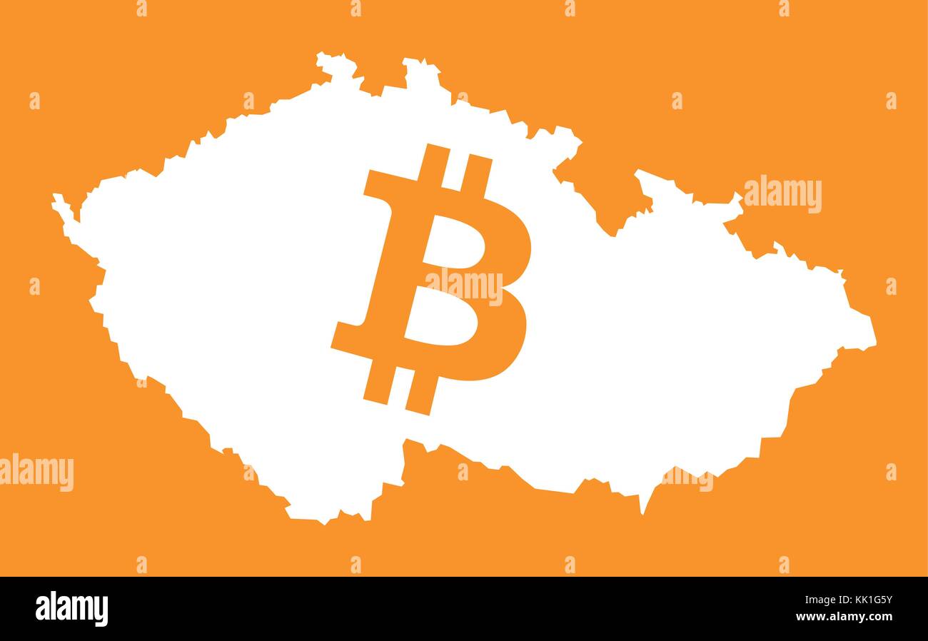 Czech Republic map with bitcoin crypto currency symbol illustration
