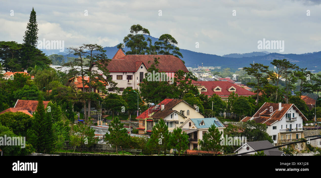 Dalat, Vietnam Aug 17, 2017. Old houses at downtown in Dalat, Vietnam