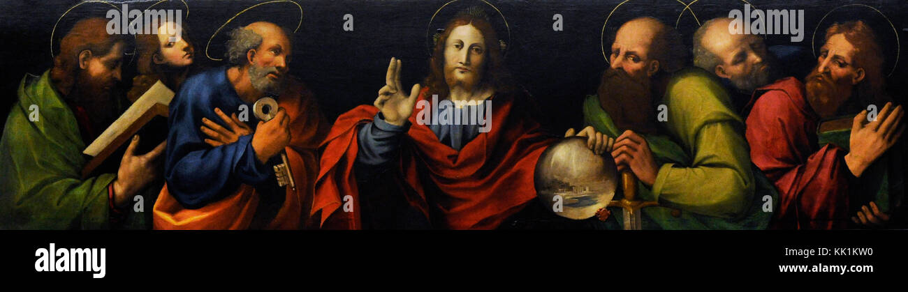 Marco Cardisco (1486-1542). Italian painter. Christ with the apostles, ca.1533. Predella. Bourbon Collection. National Museum of Capodimonte. Naples. Italy. Stock Photo