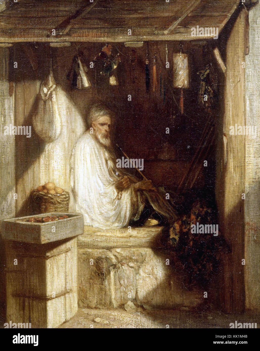 Alexandre Gabriel Decamps -  Turkish merchant smoking in his shop 1844 Stock Photo