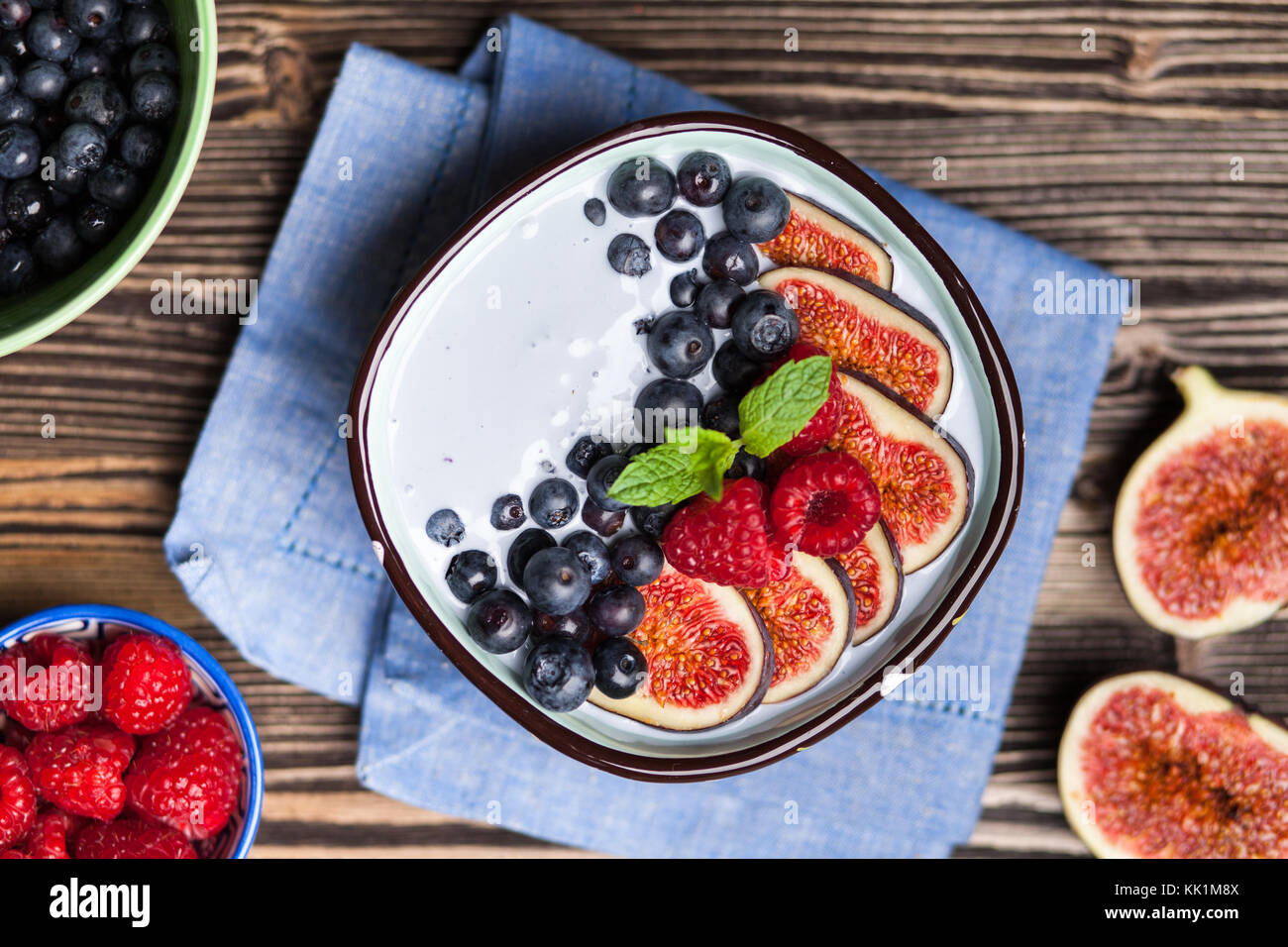 Delicious blueberry and fig yoghurt Stock Photo Alamy