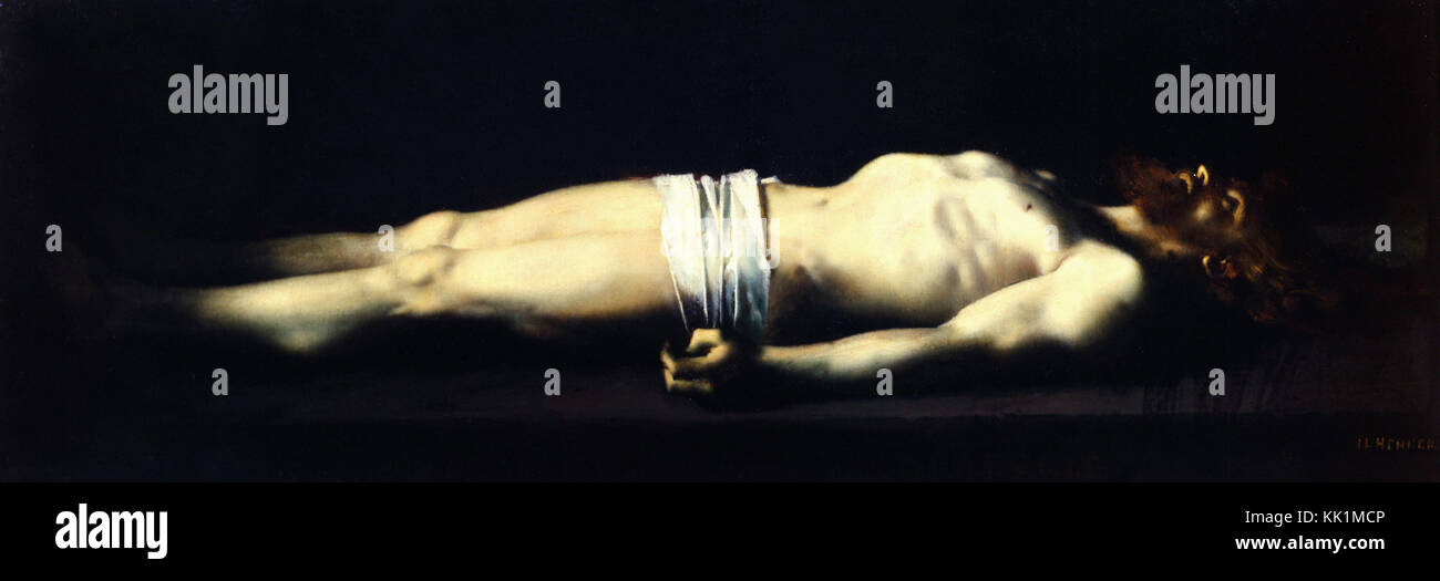 Jean-Jacques Henner -  The Dead Christ or Jesus at the Tomb Stock Photo