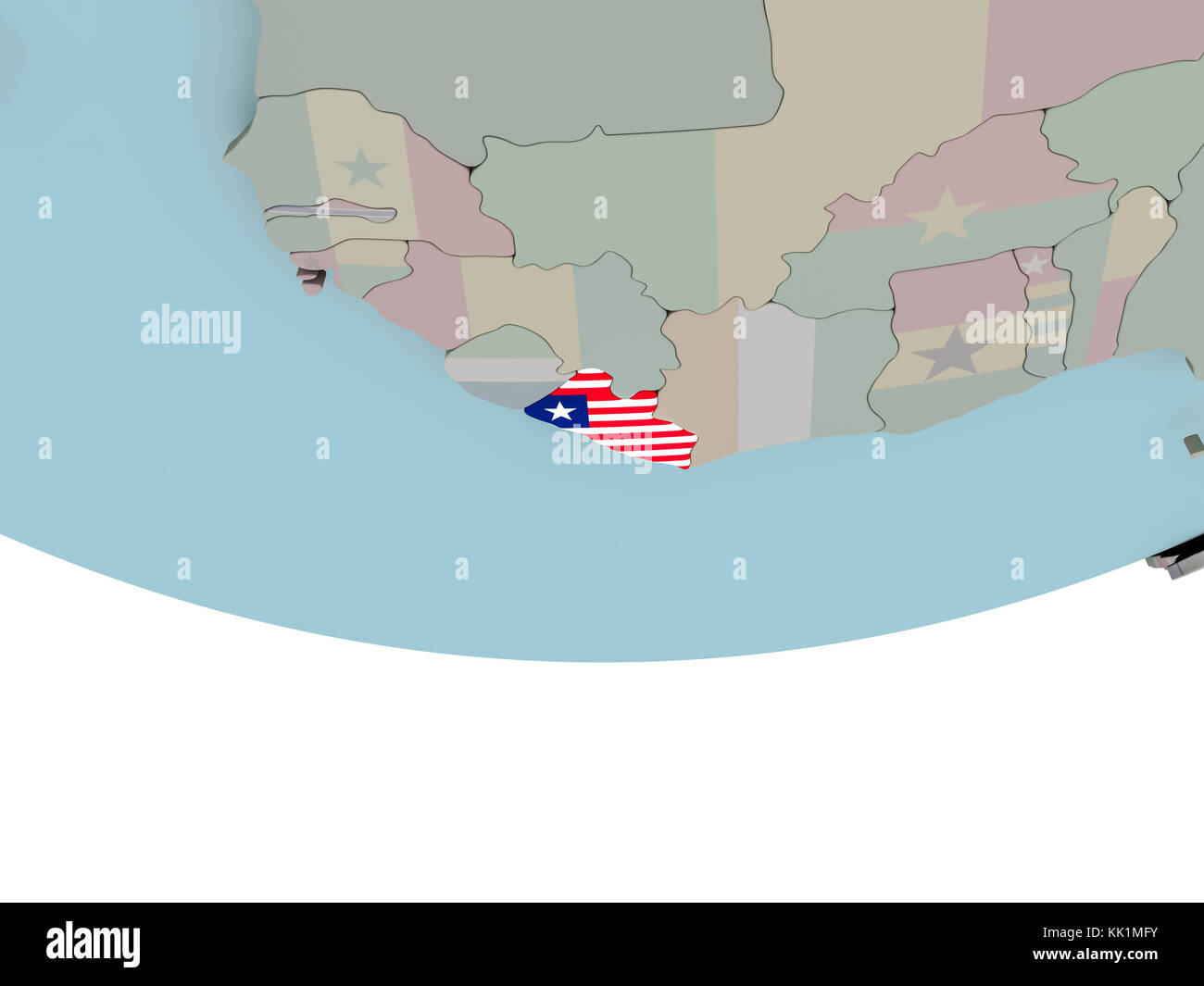 3D illustration of Liberia with embedded flag on political globe. 3D ...