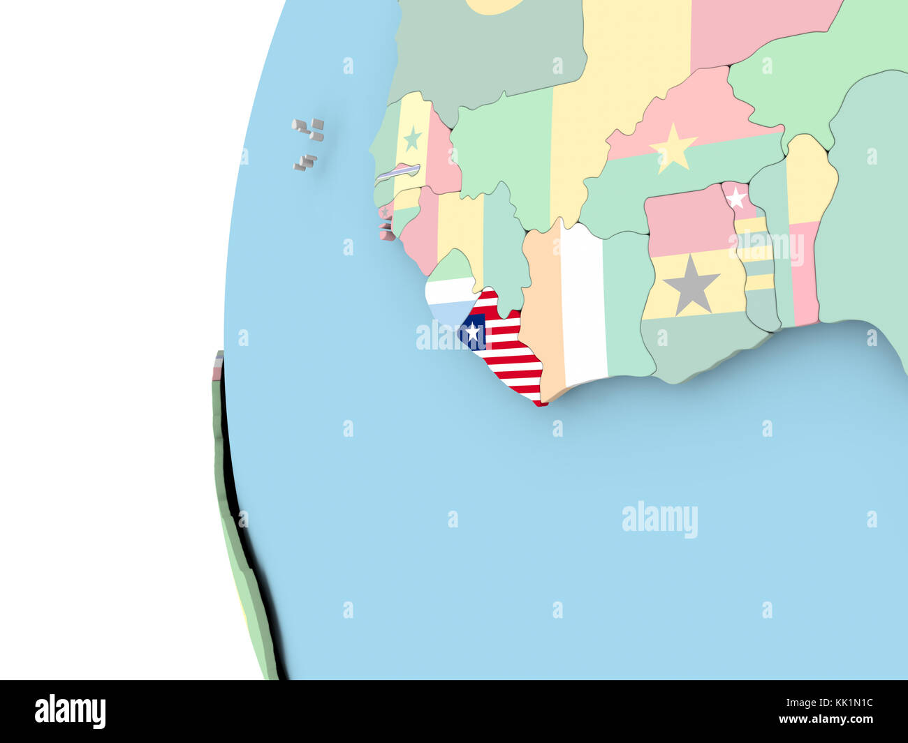 Liberia on political globe with flag. 3D illustration Stock Photo - Alamy