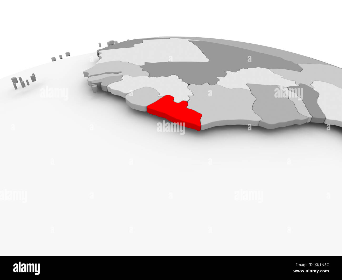 Liberia in red on grey model of political globe. 3D illustration Stock ...