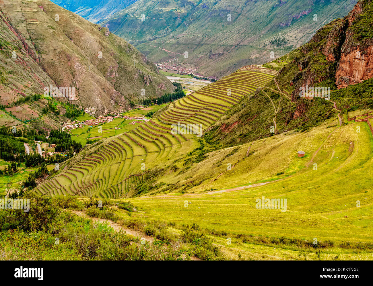 Inca Terraces, Pisac, Sacred Valley, Cusco Region, Peru Stock Photo