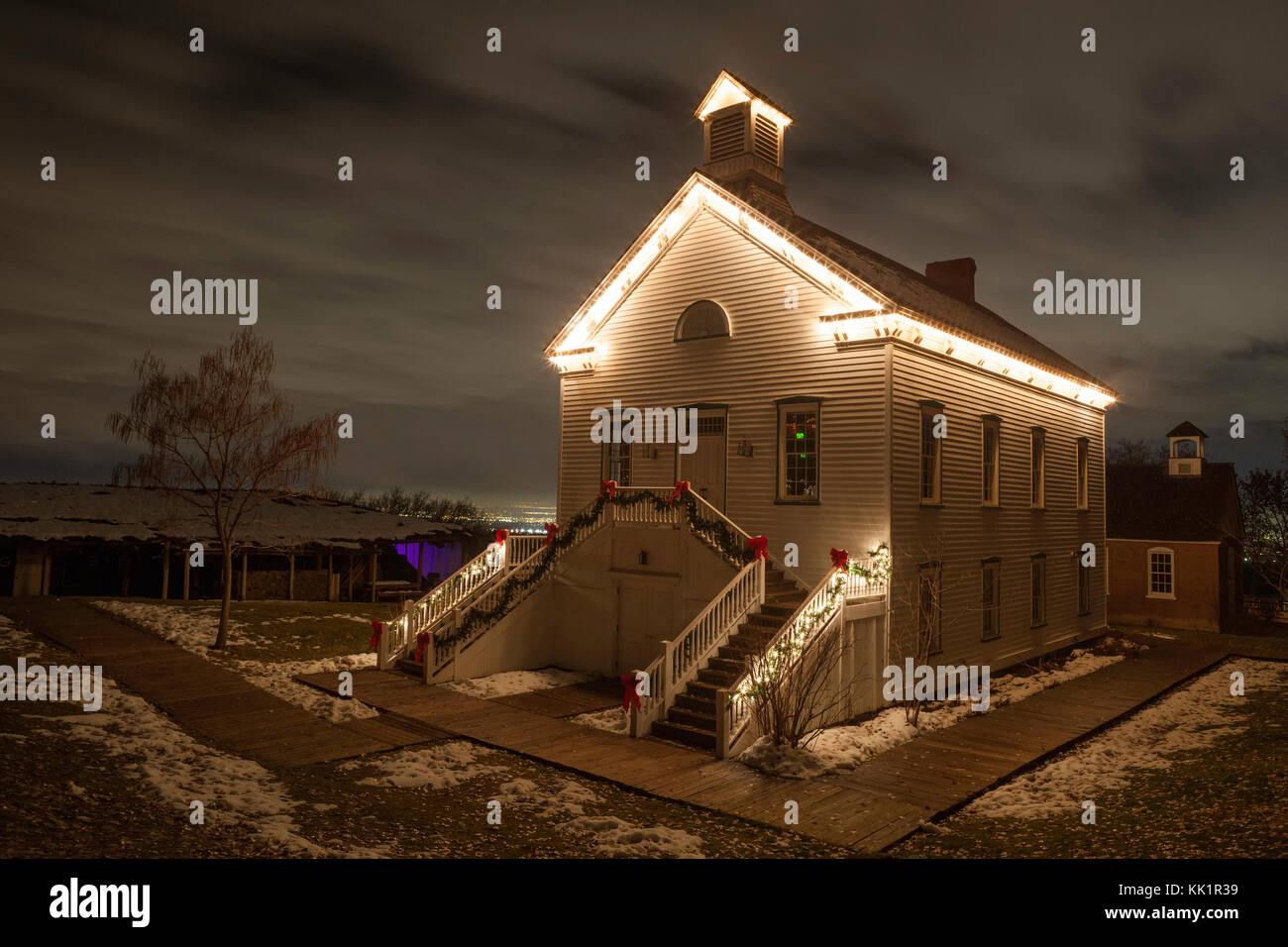 Winter night at this is the place heritage park salt lake city utah