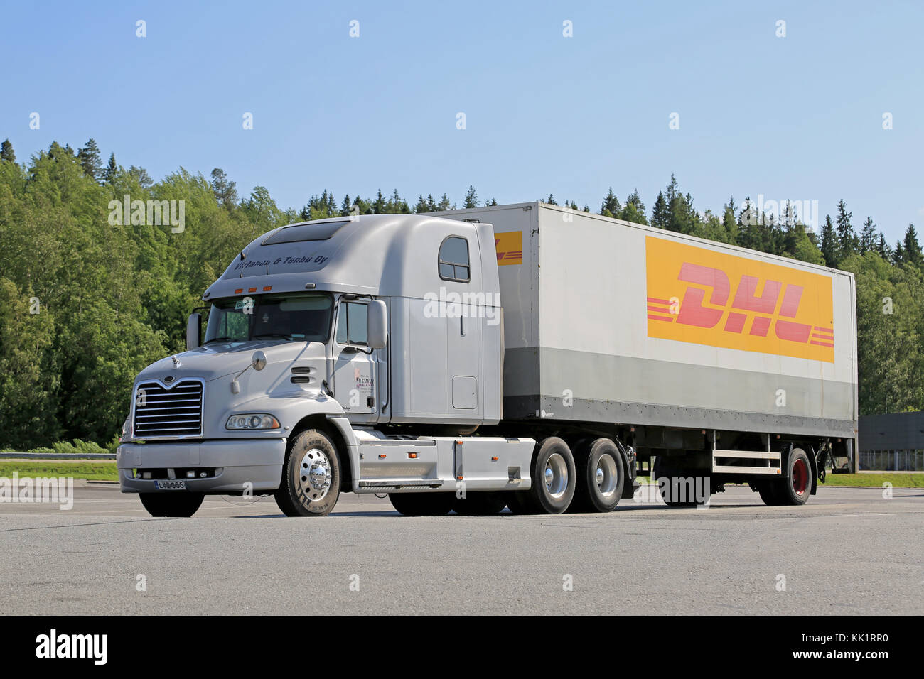 FORSSA, FINLAND - JULY 4, 2015: Conventional Mack Vision semi truck parked. Mack trucks are uncommon in Finland. Stock Photo
