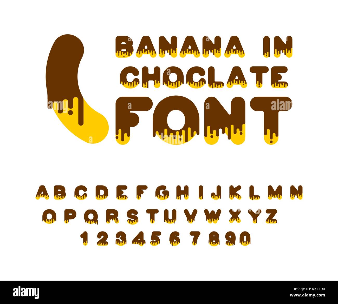 Banana in chocolate font. sweetness alphabet. Liquid lettering. Sweet ...
