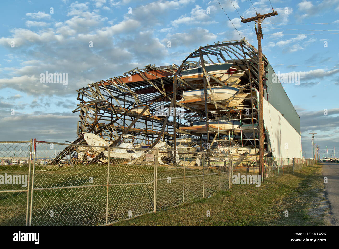 Hurricane  'Harvey'  2017  storm damage, Cove Harbor  Marina & Dry Stack, Rockport, TX Stock Photo