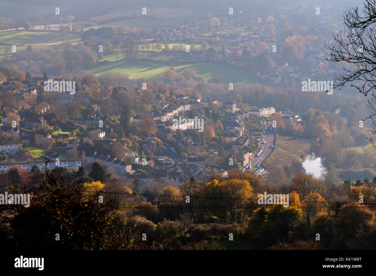 Village of Batheaston, Somerset, UK. Rural England in autumn misty