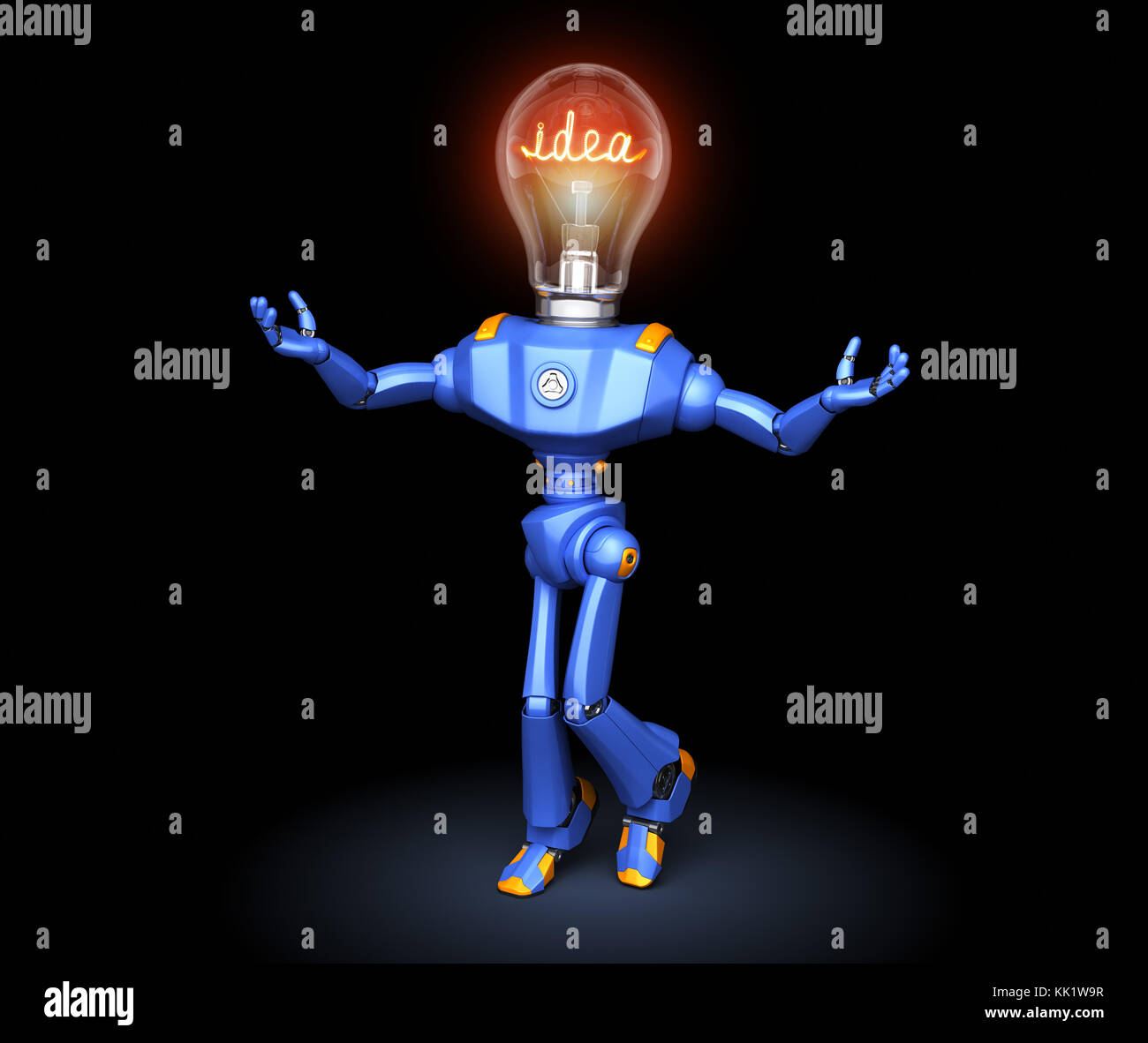 Cute robot character got idea. 3D illustration Stock Photo