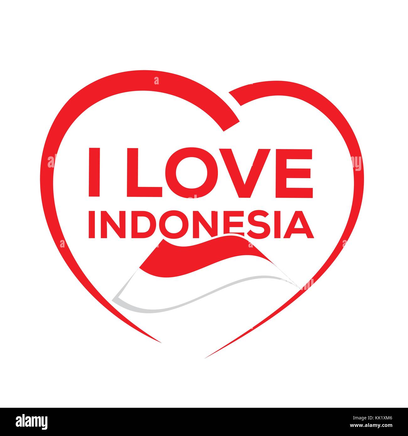 I love indonesia with outline of heart and indonesian flag, icon design, isolated on white background. Stock Vector