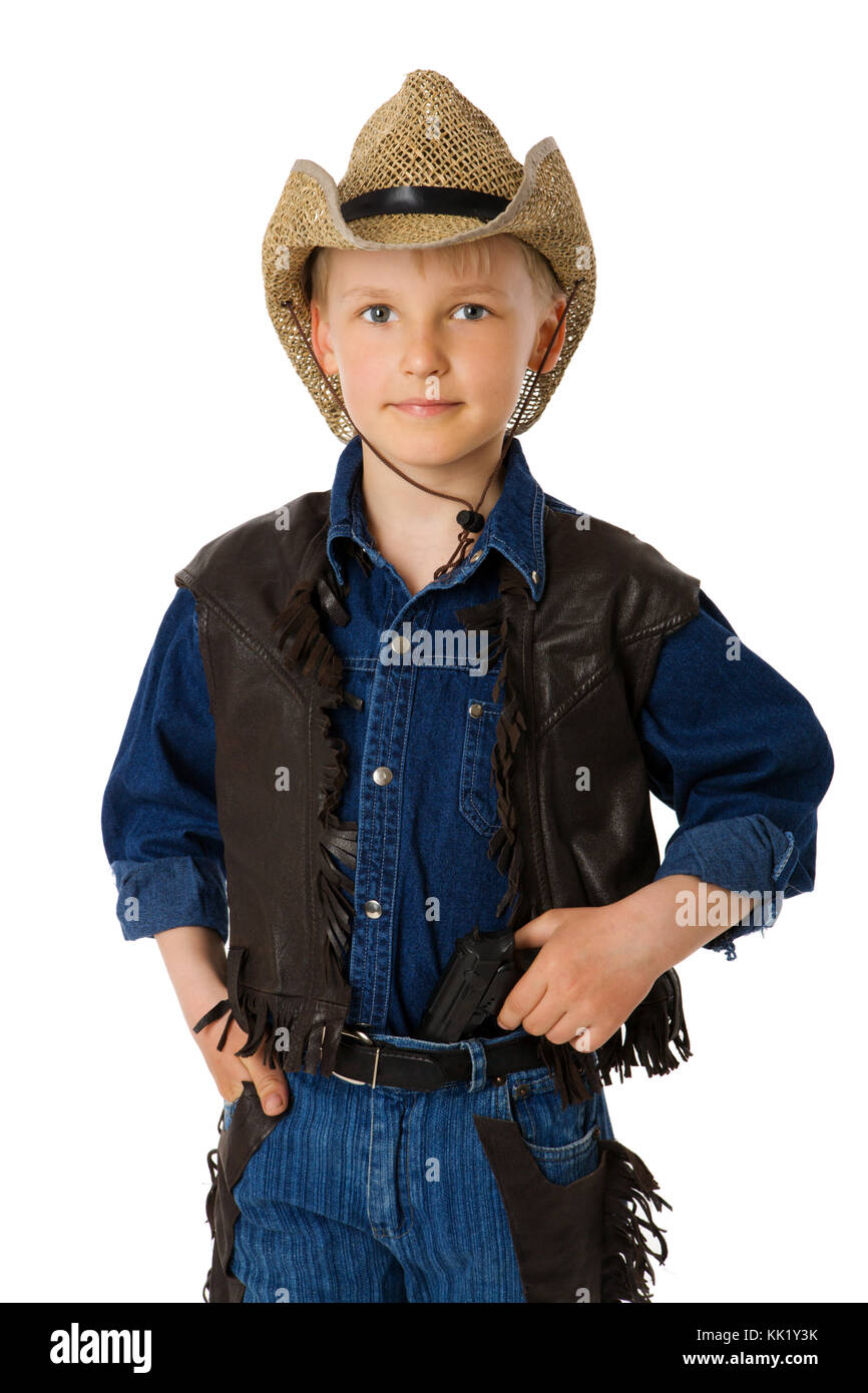 boy wearing clothes of cowboy isolated on white Stock Photo - Alamy