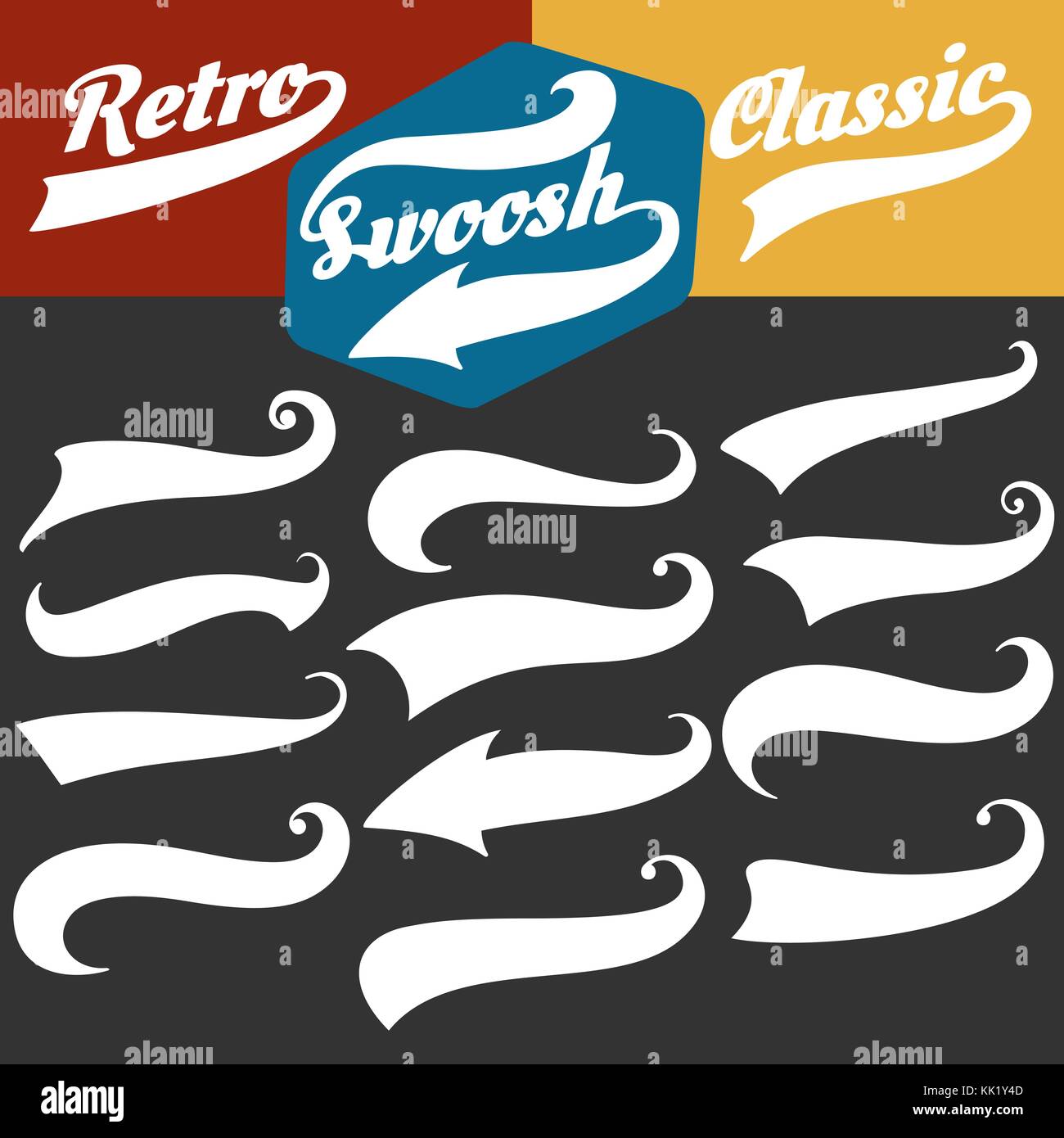 Retro texting tails. Swooshes swishes, swooshes and swashes for